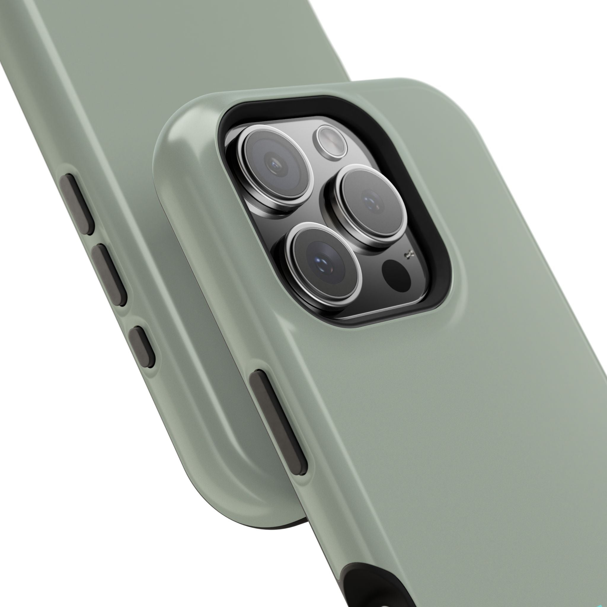 Magnetic Impact-Resistant Phone Case — Sage Green with Teal Geometric Stripe & “BLESTA” Text