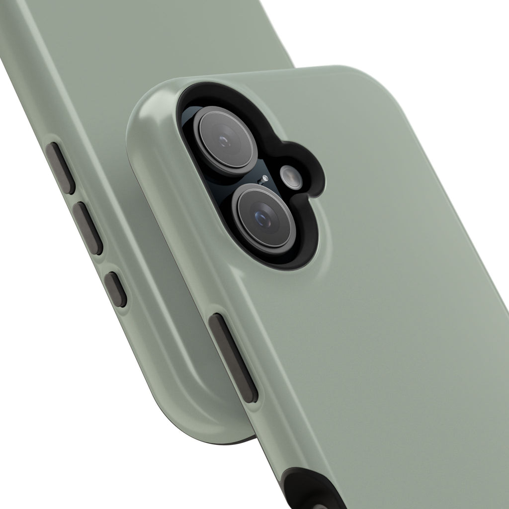 Magnetic Impact-Resistant Phone Case — Sage Green with Teal Geometric Stripe & “BLESTA” Text