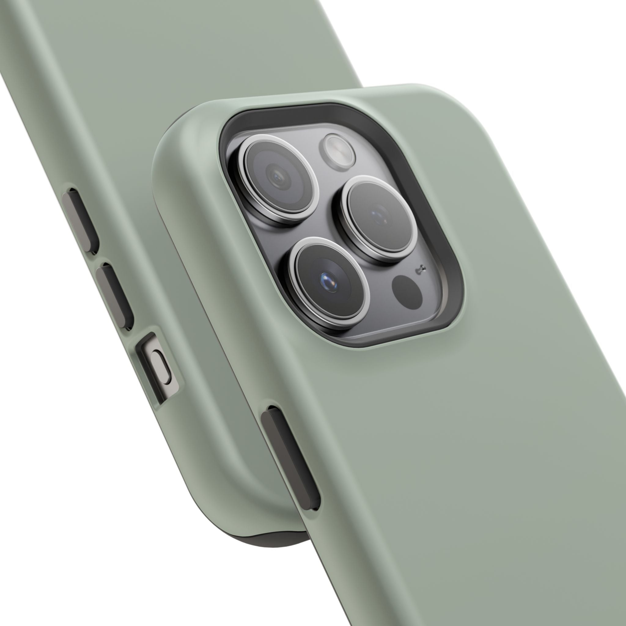 Magnetic Impact-Resistant Phone Case — Sage Green with Teal Geometric Stripe & “BLESTA” Text