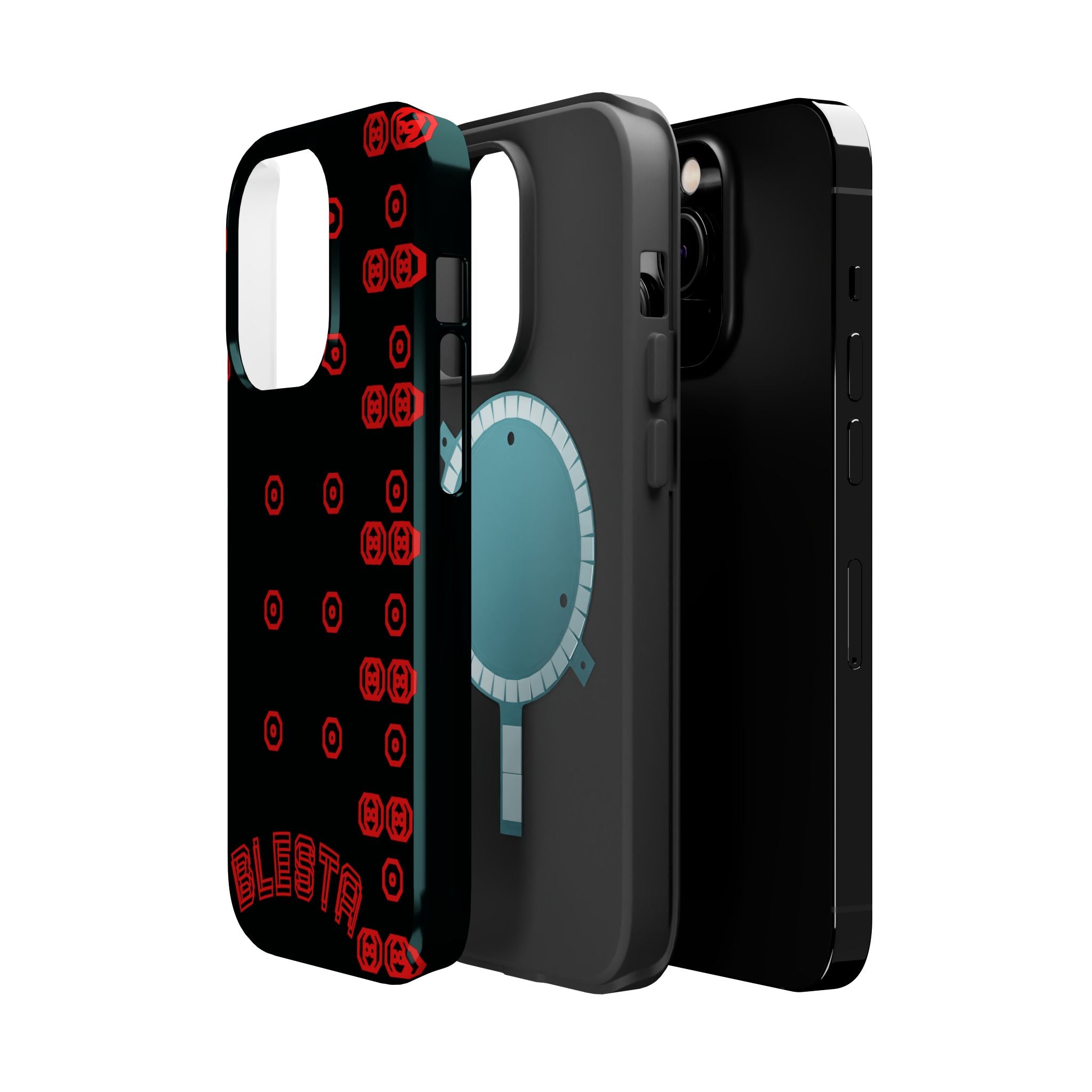 Phone Case — Black & Red Retro Pixel Pattern Magnetic Impact-Resistant Case