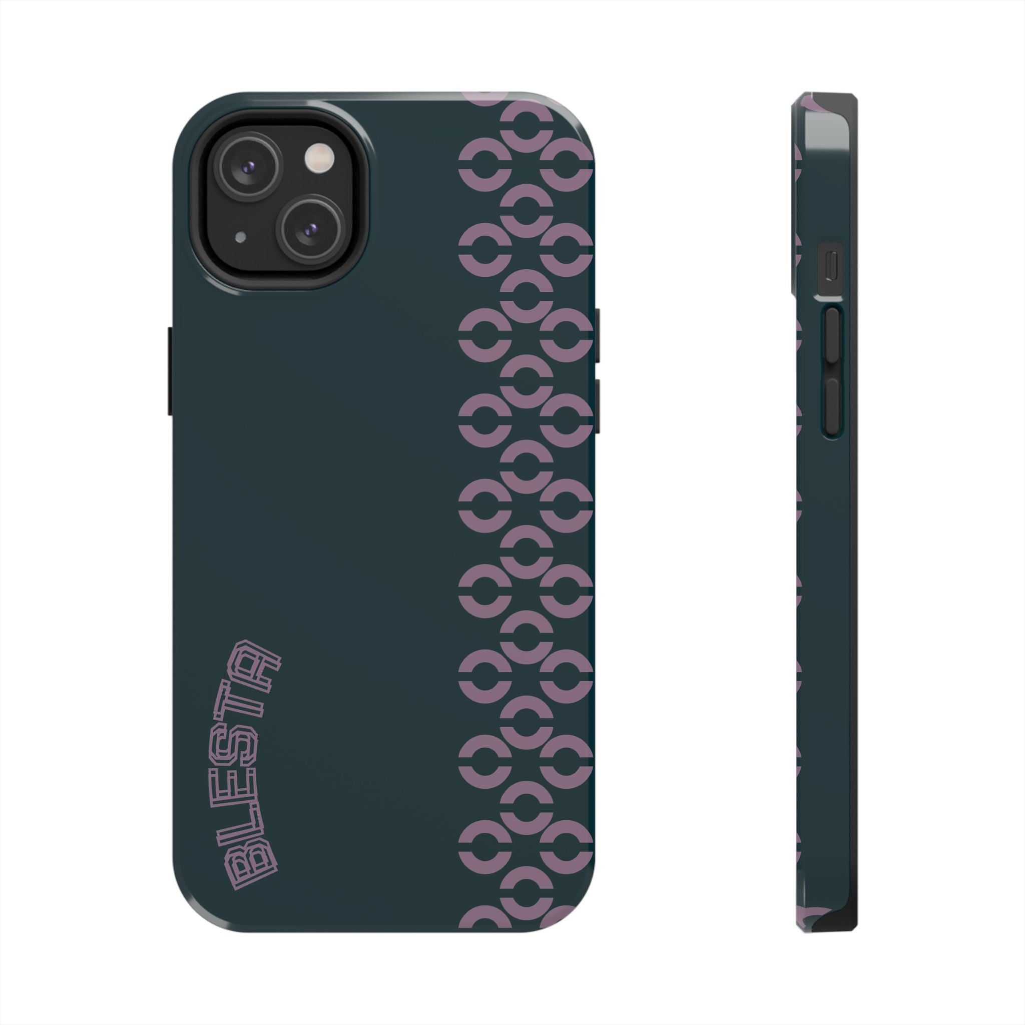 Tough Phone Case — Sleek Dark Teal with Geometric Stripe & “BLESTA” Accent
