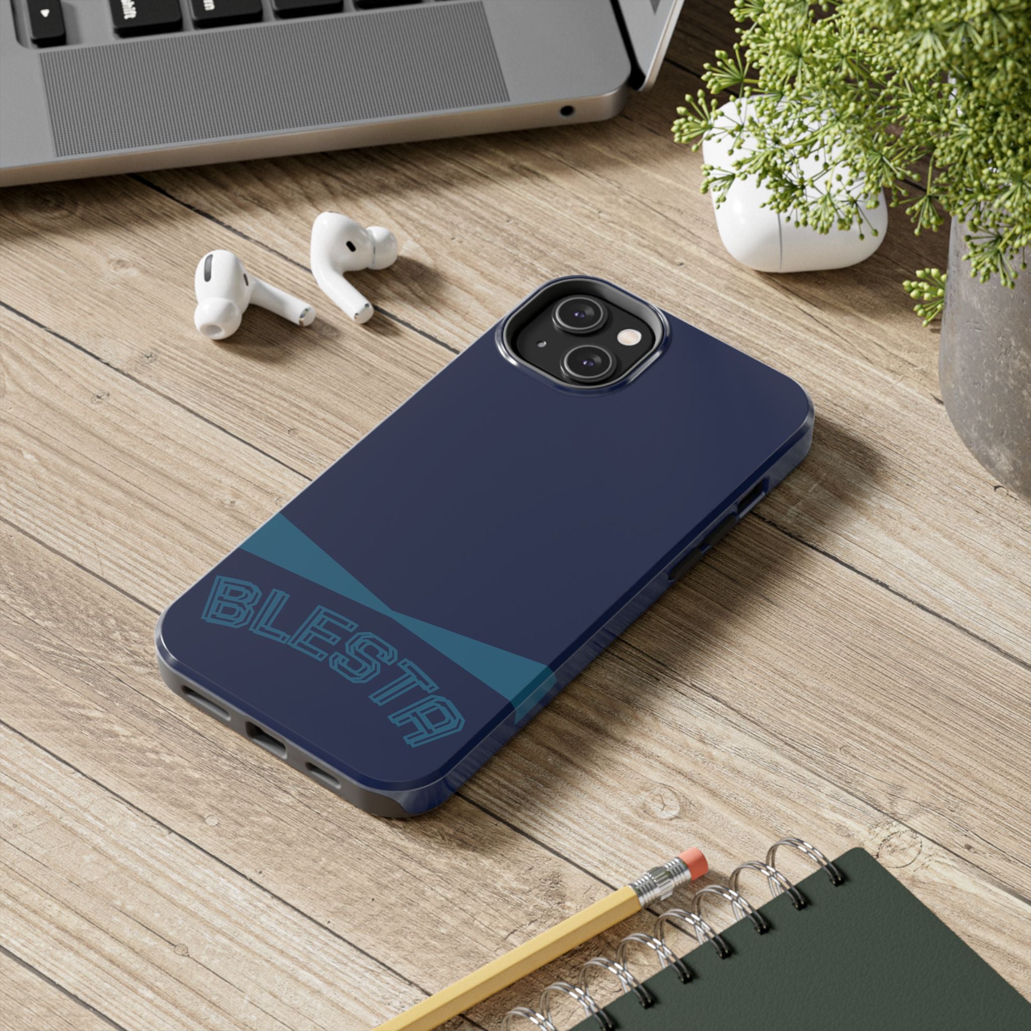Tough Phone Case — Navy ‘BLESTA’ Bold Graphic Protective Cover