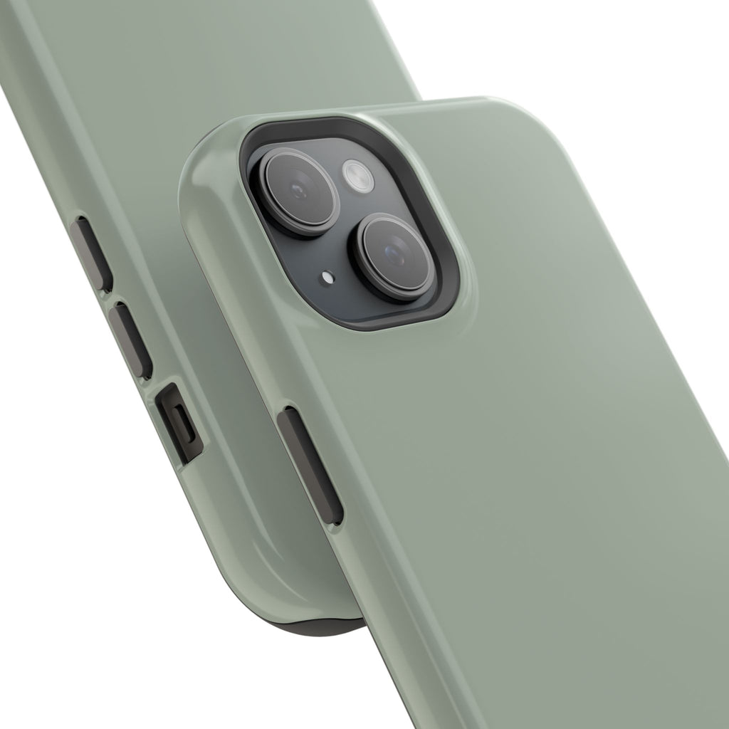Magnetic Impact-Resistant Phone Case — Sage Green with Teal Geometric Stripe & “BLESTA” Text