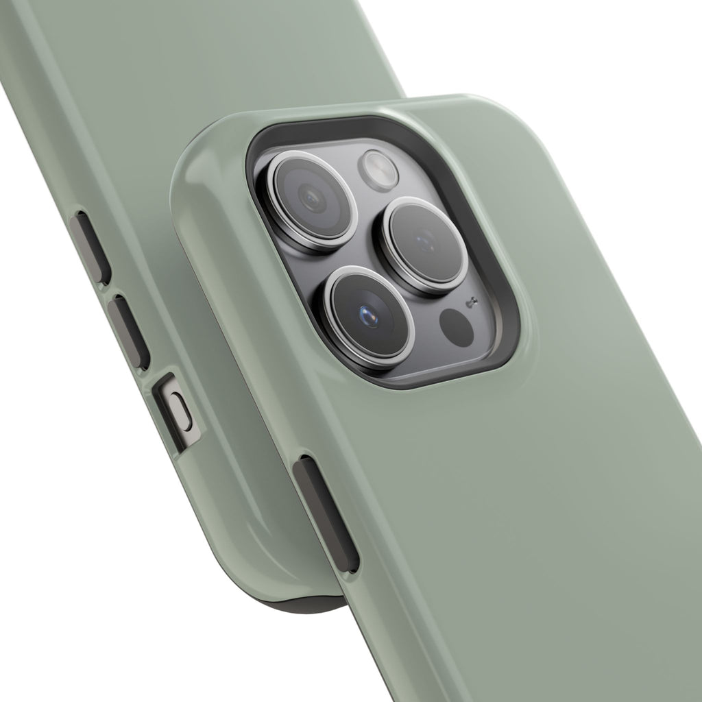 Magnetic Impact-Resistant Phone Case — Sage Green with Teal Geometric Stripe & “BLESTA” Text