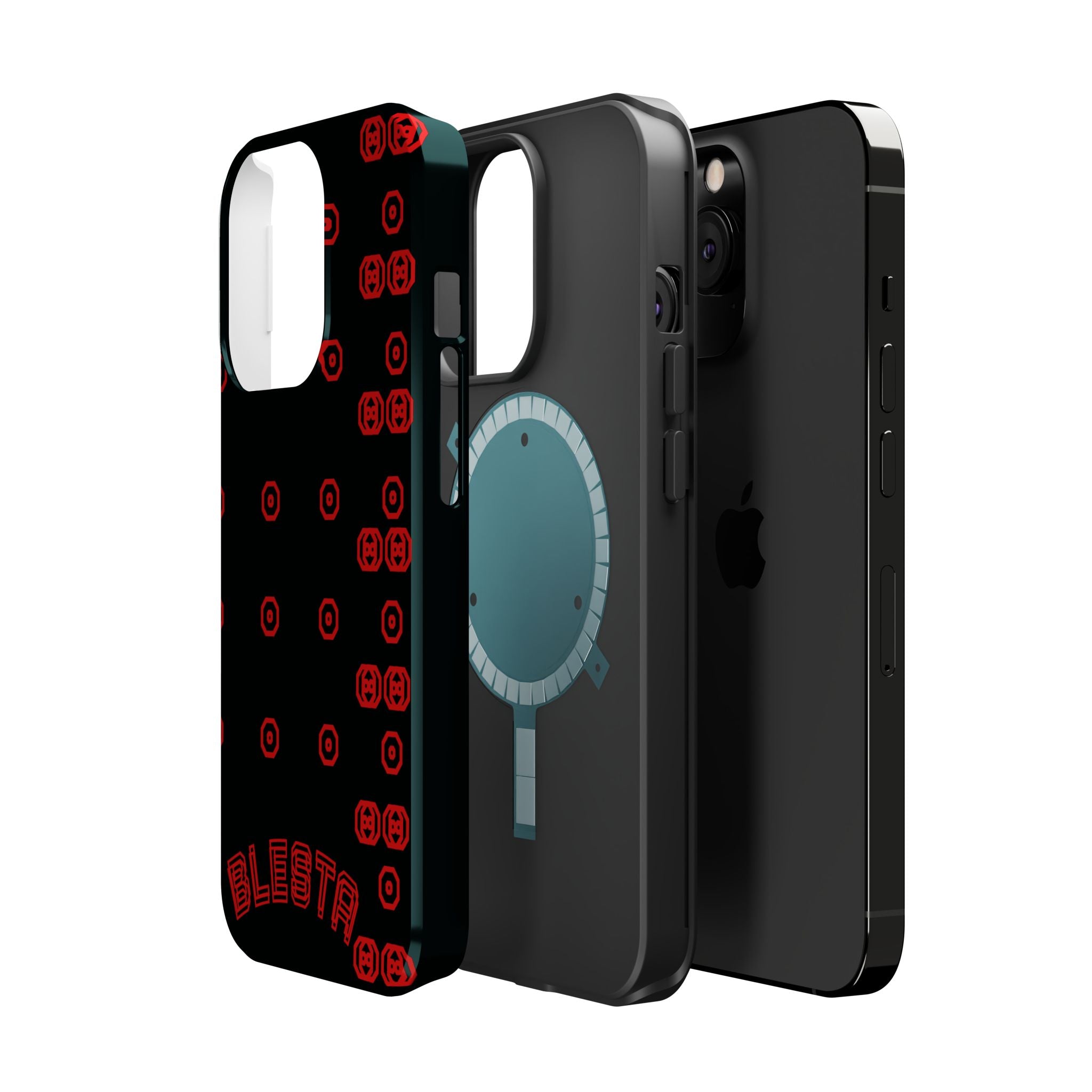Phone Case — Black & Red Retro Pixel Pattern Magnetic Impact-Resistant Case