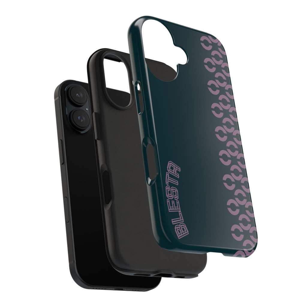 Tough Phone Case — Sleek Dark Teal with Geometric Stripe & “BLESTA” Accent