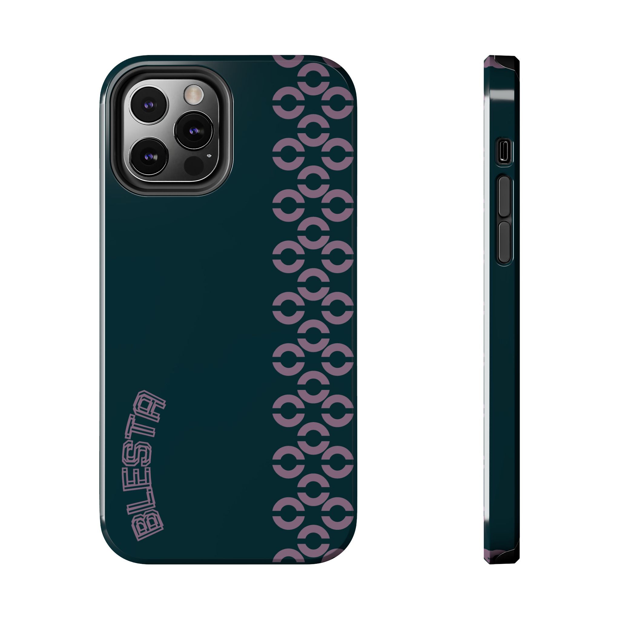 Tough Phone Case — Sleek Dark Teal with Geometric Stripe & “BLESTA” Accent