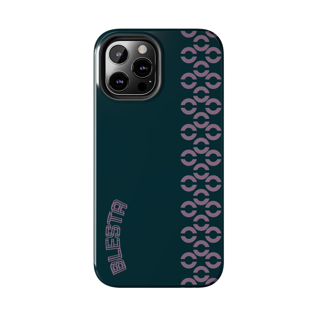 Tough Phone Case — Sleek Dark Teal with Geometric Stripe & “BLESTA” Accent