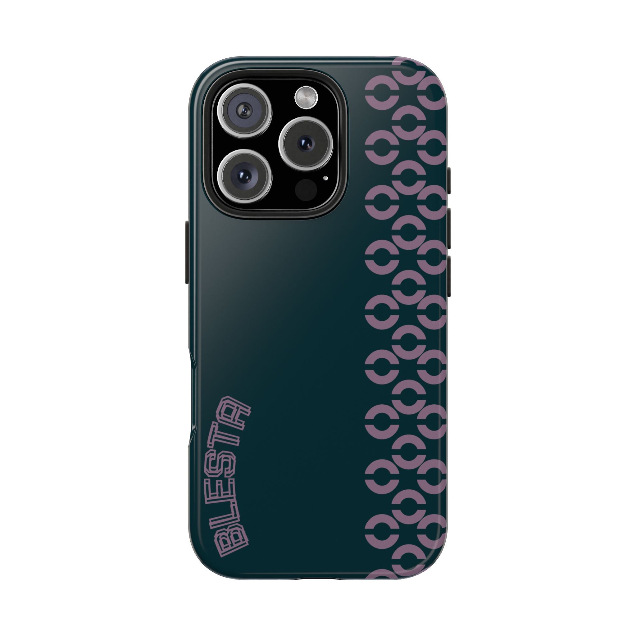 Tough Phone Case — Sleek Dark Teal with Geometric Stripe & “BLESTA” Accent