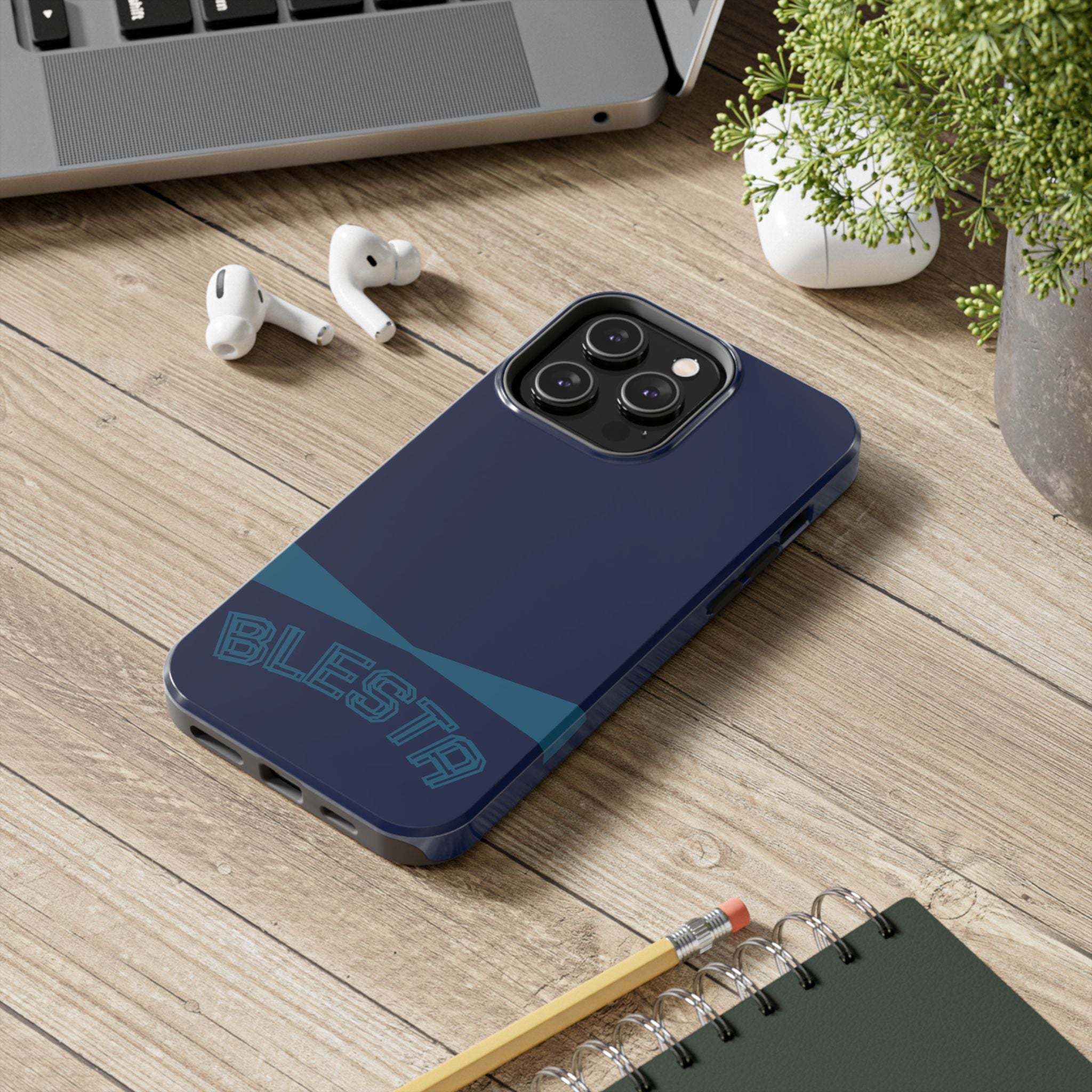 Tough Phone Case — Navy ‘BLESTA’ Bold Graphic Protective Cover