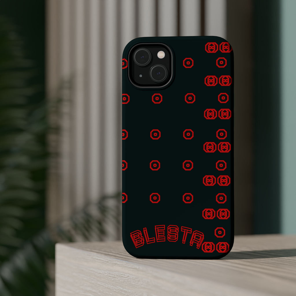 Phone Case — Black & Red Retro Pixel Pattern Magnetic Impact-Resistant Case