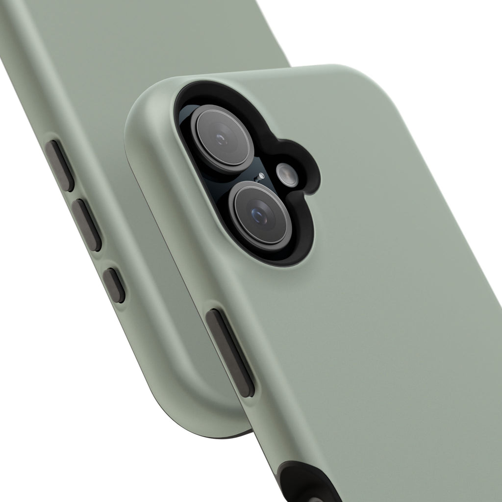 Magnetic Impact-Resistant Phone Case — Sage Green with Teal Geometric Stripe & “BLESTA” Text