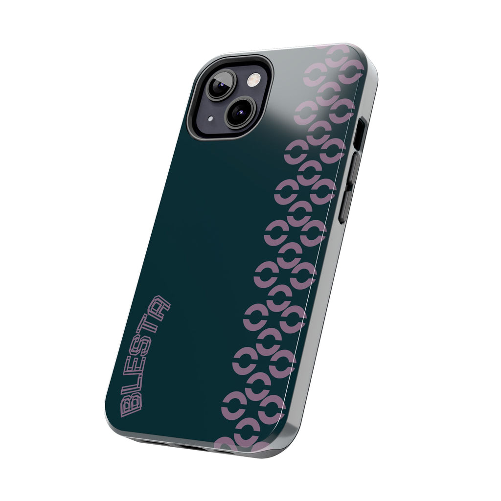 Tough Phone Case — Sleek Dark Teal with Geometric Stripe & “BLESTA” Accent
