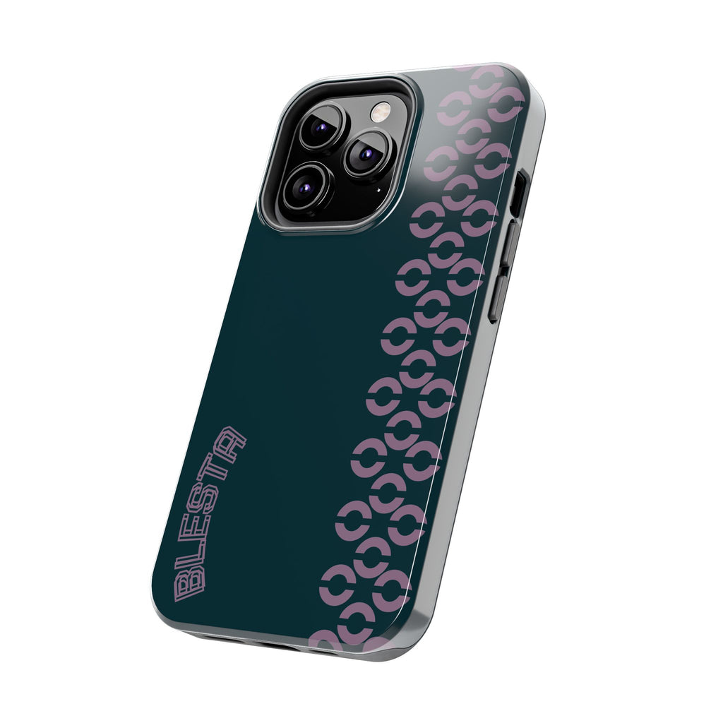 Tough Phone Case — Sleek Dark Teal with Geometric Stripe & “BLESTA” Accent