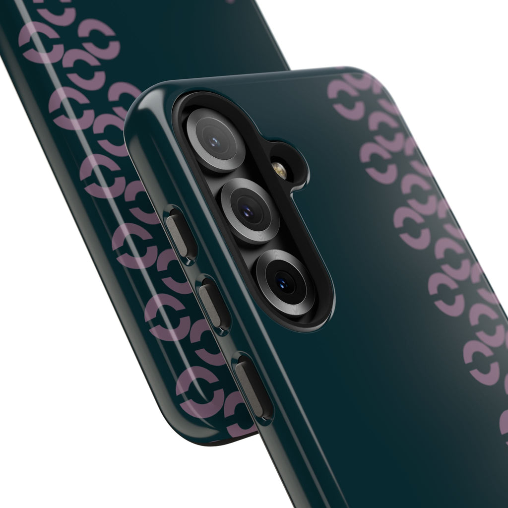 Tough Phone Case — Sleek Dark Teal with Geometric Stripe & “BLESTA” Accent