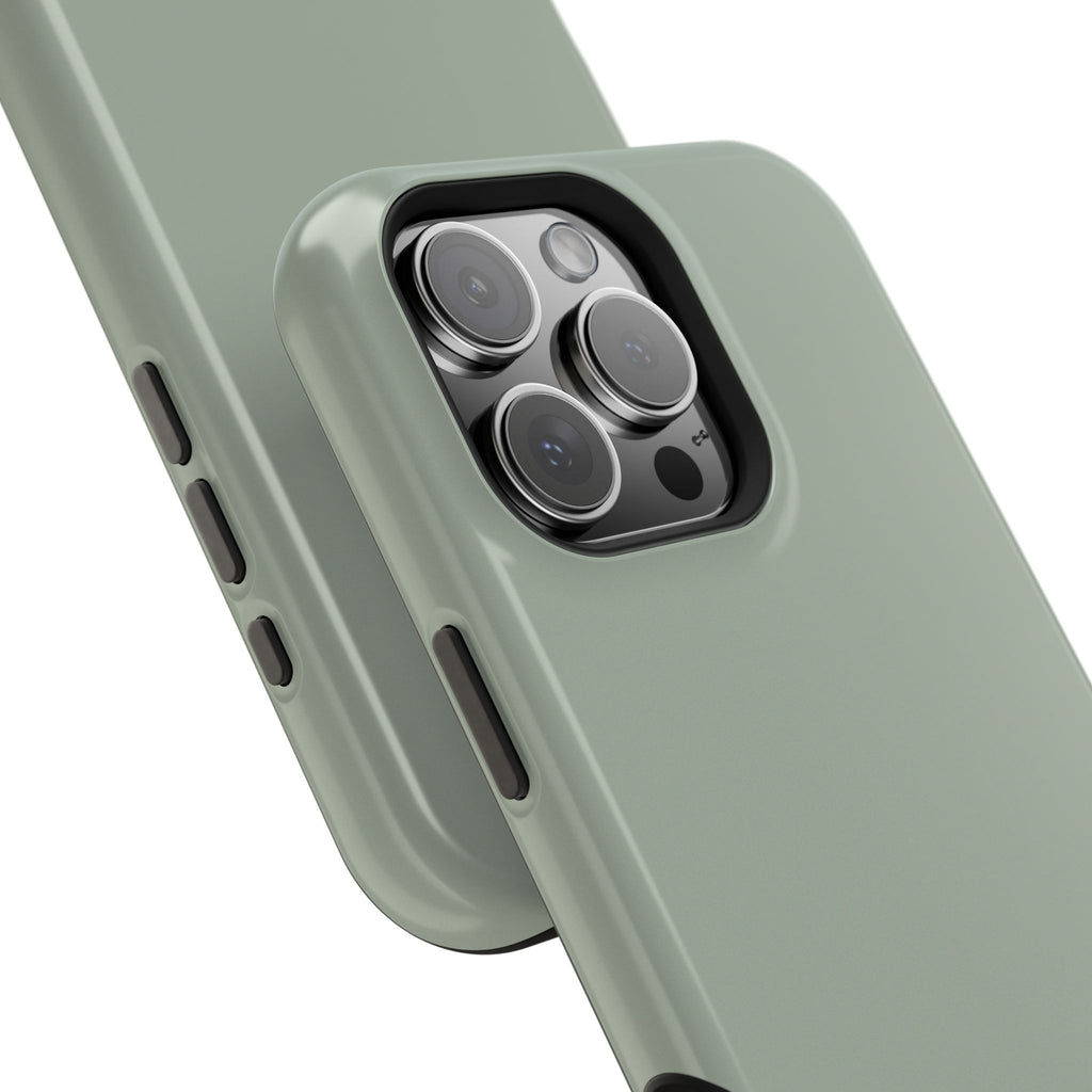 Magnetic Impact-Resistant Phone Case — Sage Green with Teal Geometric Stripe & “BLESTA” Text