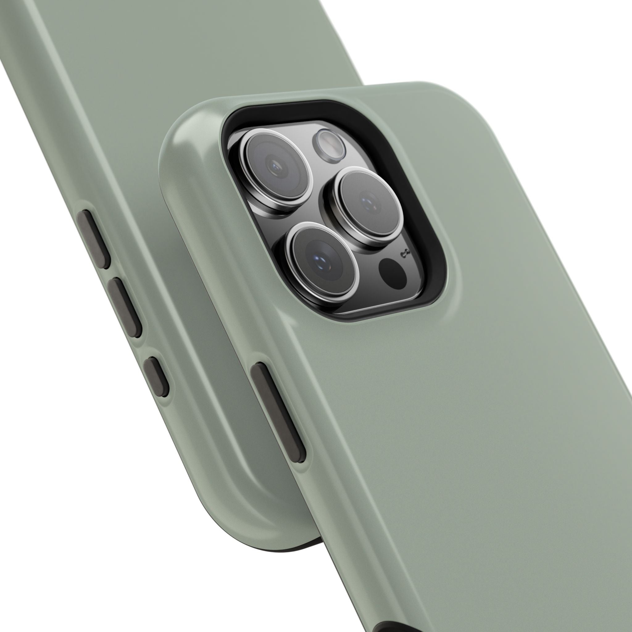Magnetic Impact-Resistant Phone Case — Sage Green with Teal Geometric Stripe & “BLESTA” Text