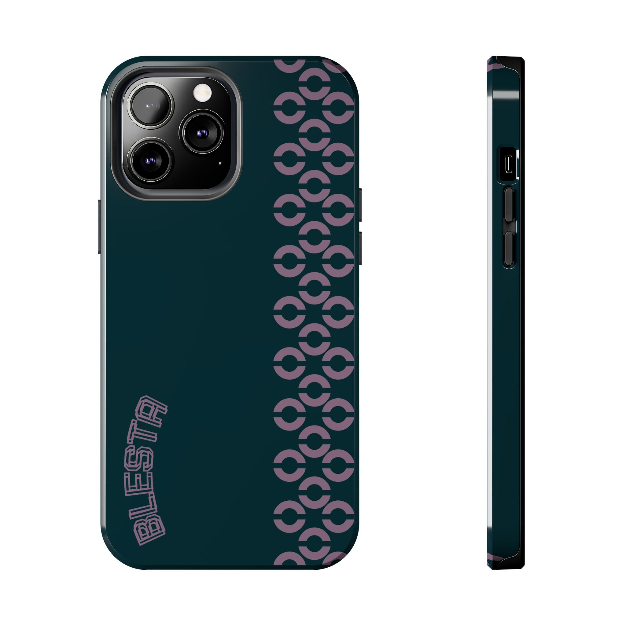 Tough Phone Case — Sleek Dark Teal with Geometric Stripe & “BLESTA” Accent