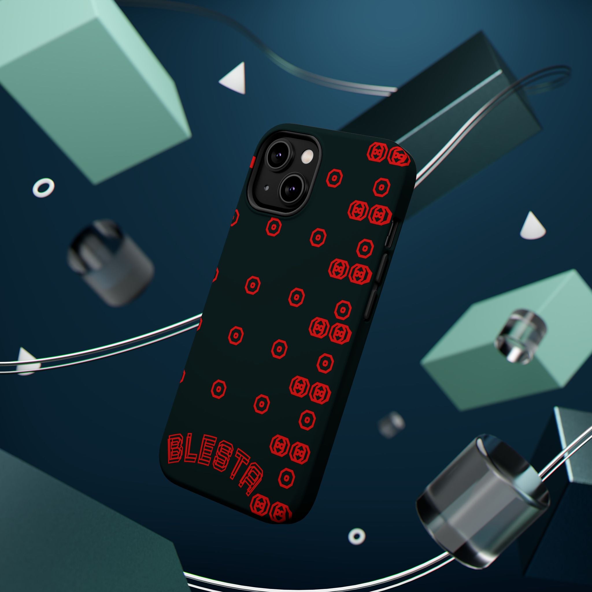 Phone Case — Black & Red Retro Pixel Pattern Magnetic Impact-Resistant Case