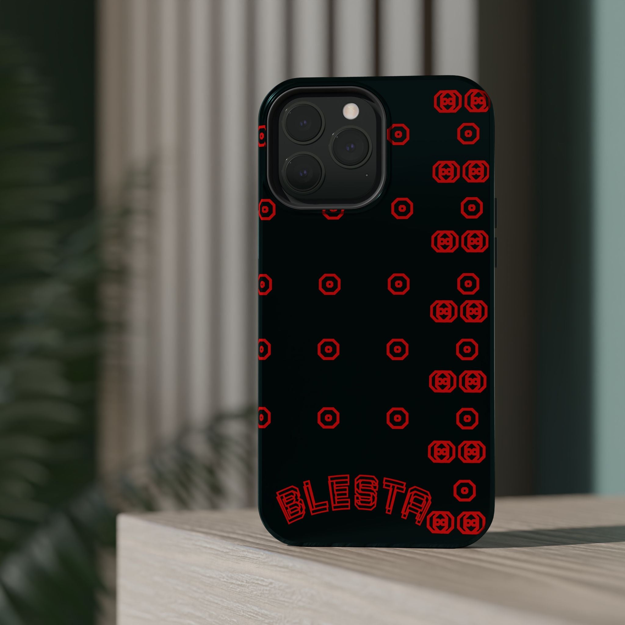 Phone Case — Black & Red Retro Pixel Pattern Magnetic Impact-Resistant Case