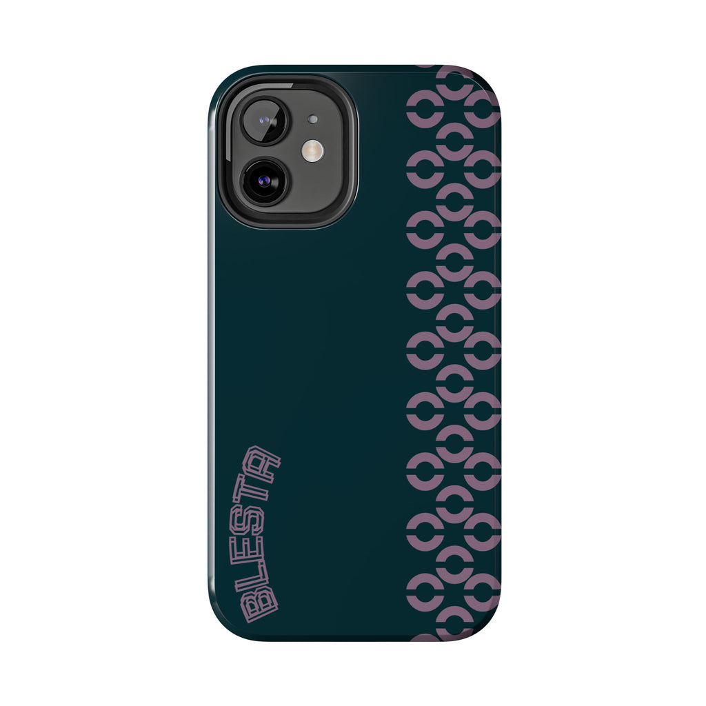 Tough Phone Case — Sleek Dark Teal with Geometric Stripe & “BLESTA” Accent