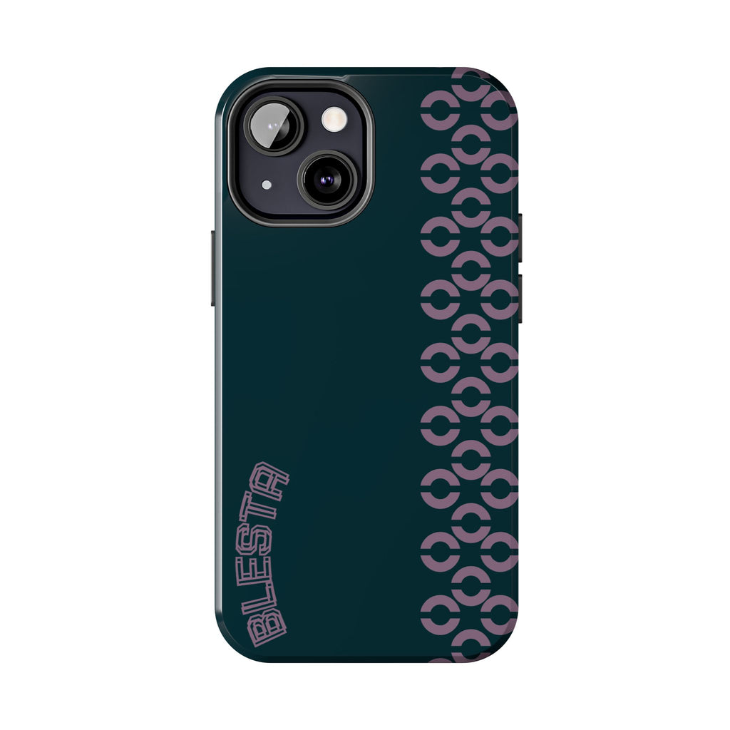 Tough Phone Case — Sleek Dark Teal with Geometric Stripe & “BLESTA” Accent