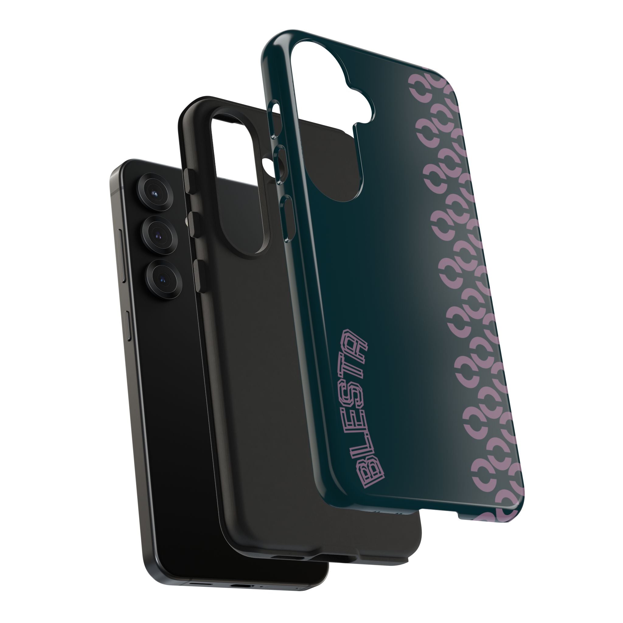 Tough Phone Case — Sleek Dark Teal with Geometric Stripe & “BLESTA” Accent