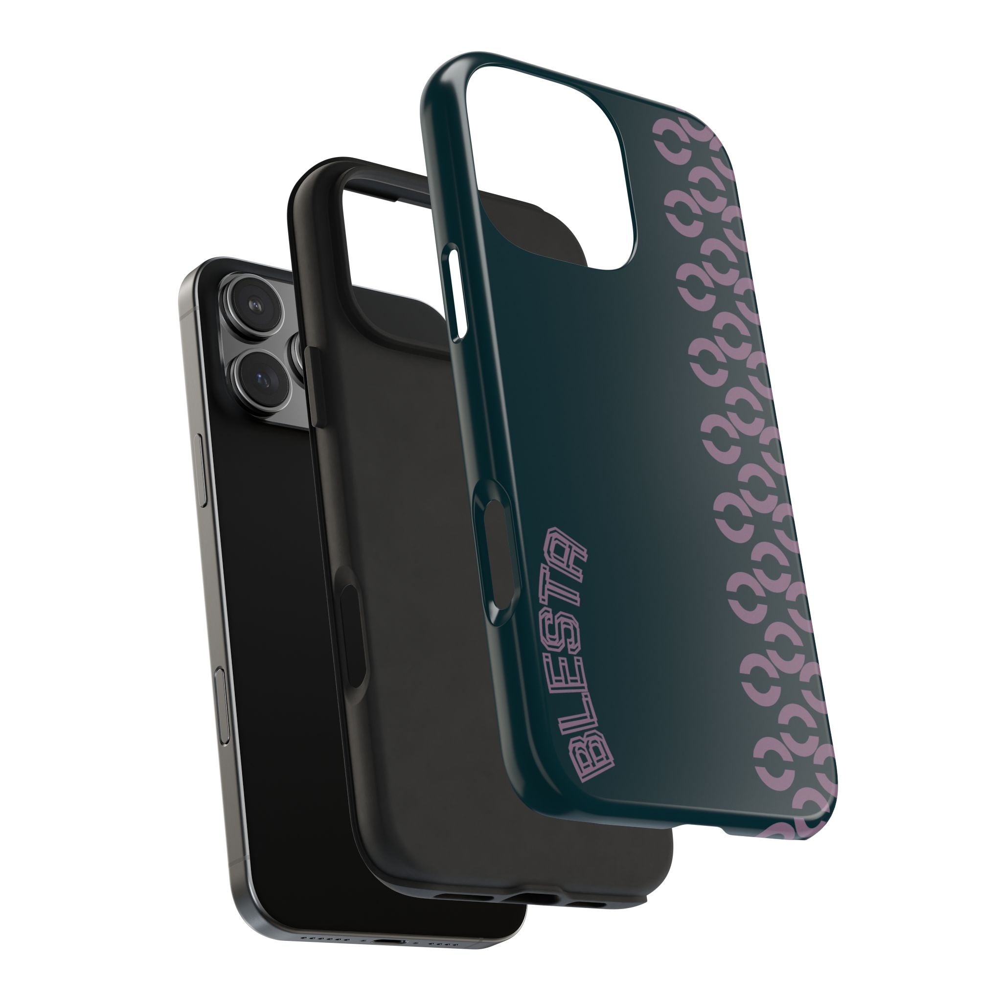 Tough Phone Case — Sleek Dark Teal with Geometric Stripe & “BLESTA” Accent