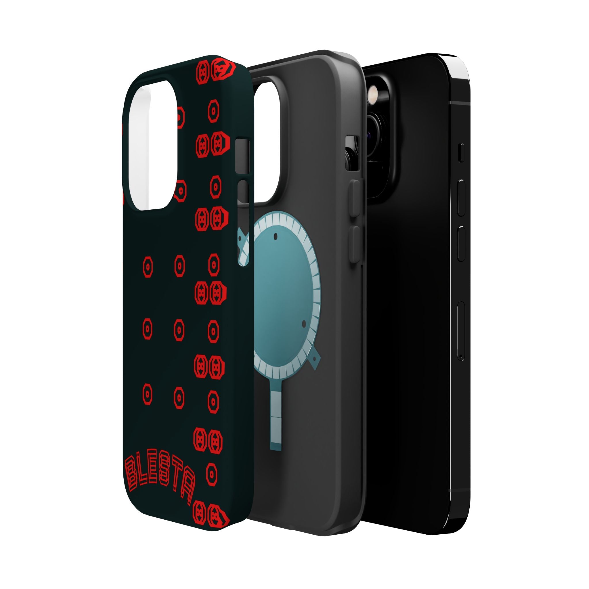 Phone Case — Black & Red Retro Pixel Pattern Magnetic Impact-Resistant Case