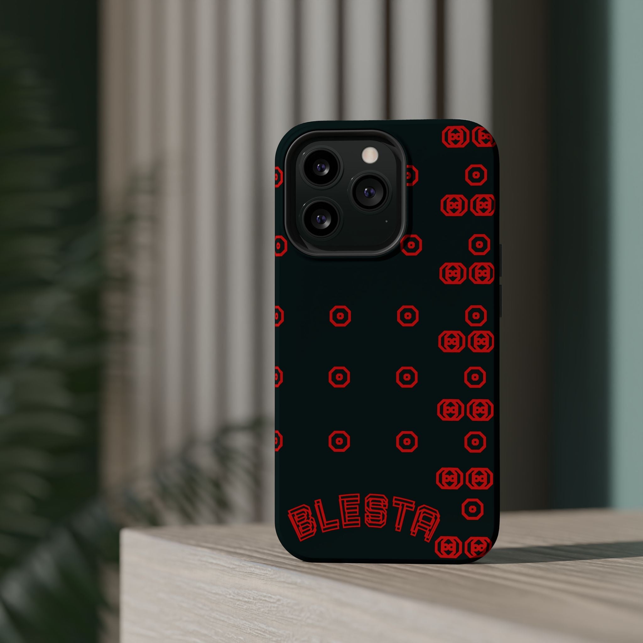 Phone Case — Black & Red Retro Pixel Pattern Magnetic Impact-Resistant Case