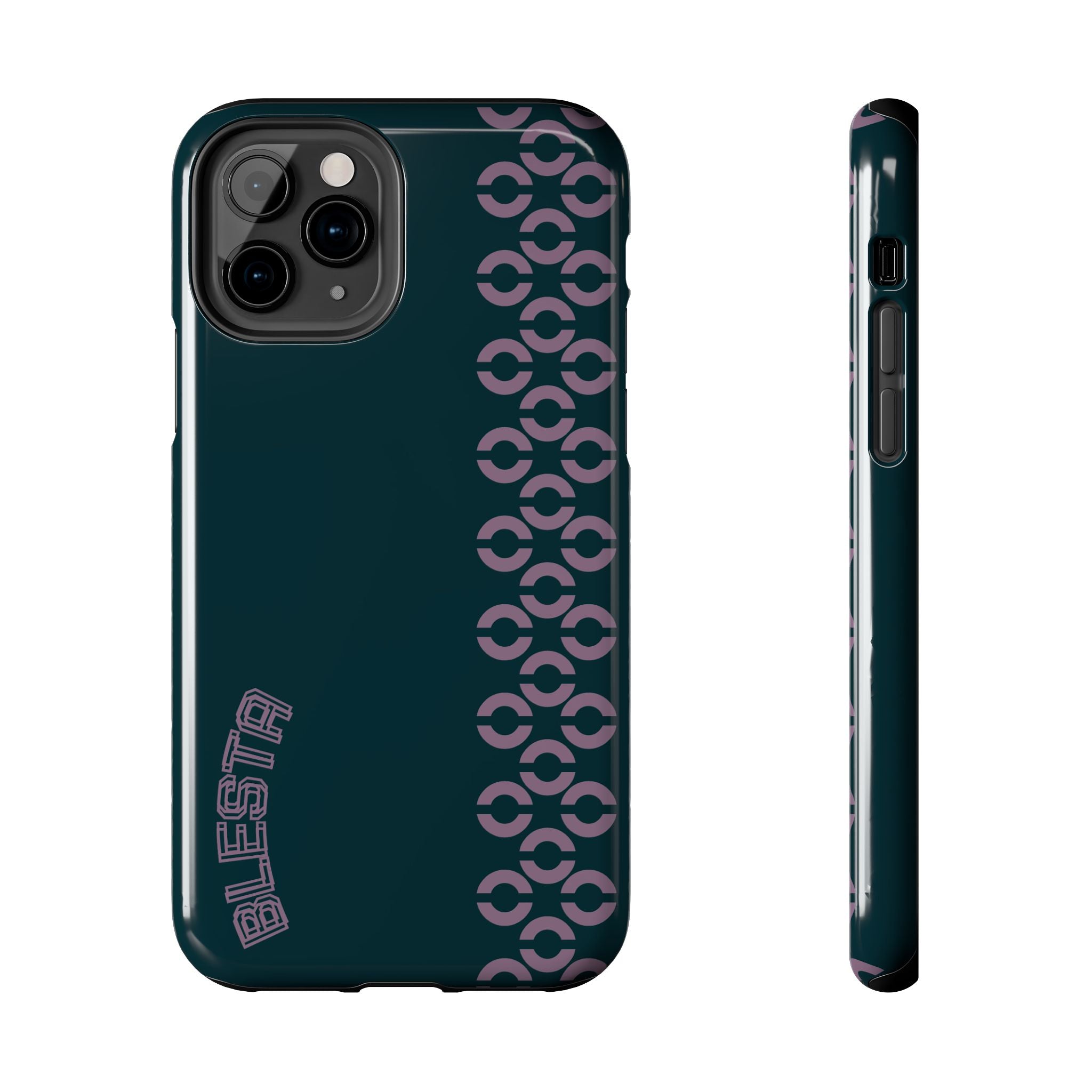 Tough Phone Case — Sleek Dark Teal with Geometric Stripe & “BLESTA” Accent