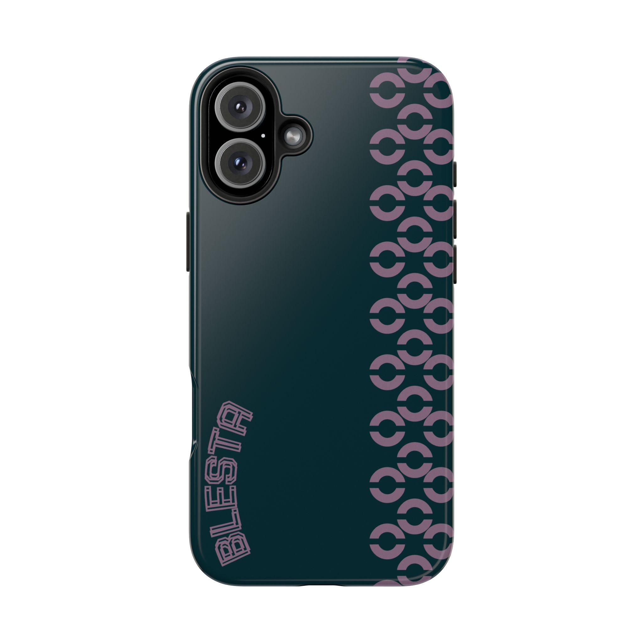 Tough Phone Case — Sleek Dark Teal with Geometric Stripe & “BLESTA” Accent