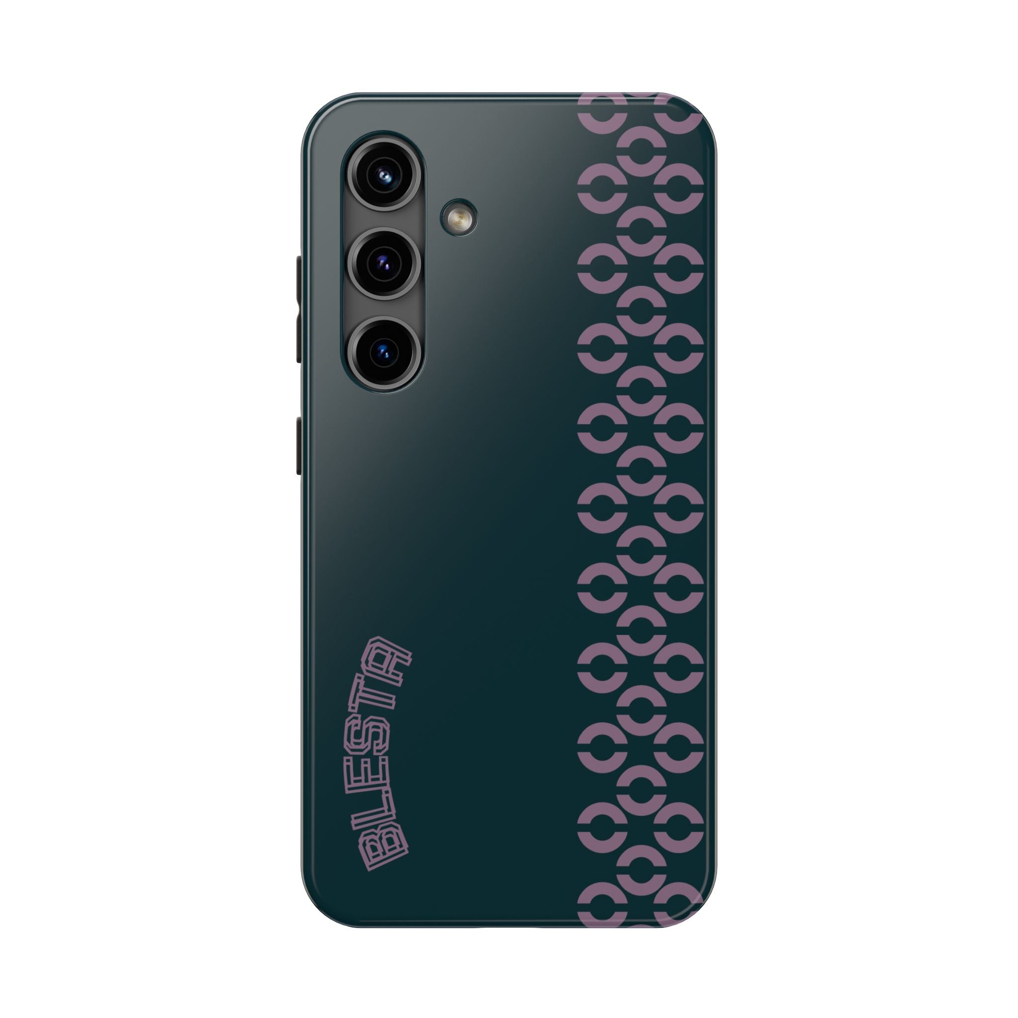 Tough Phone Case — Sleek Dark Teal with Geometric Stripe & “BLESTA” Accent