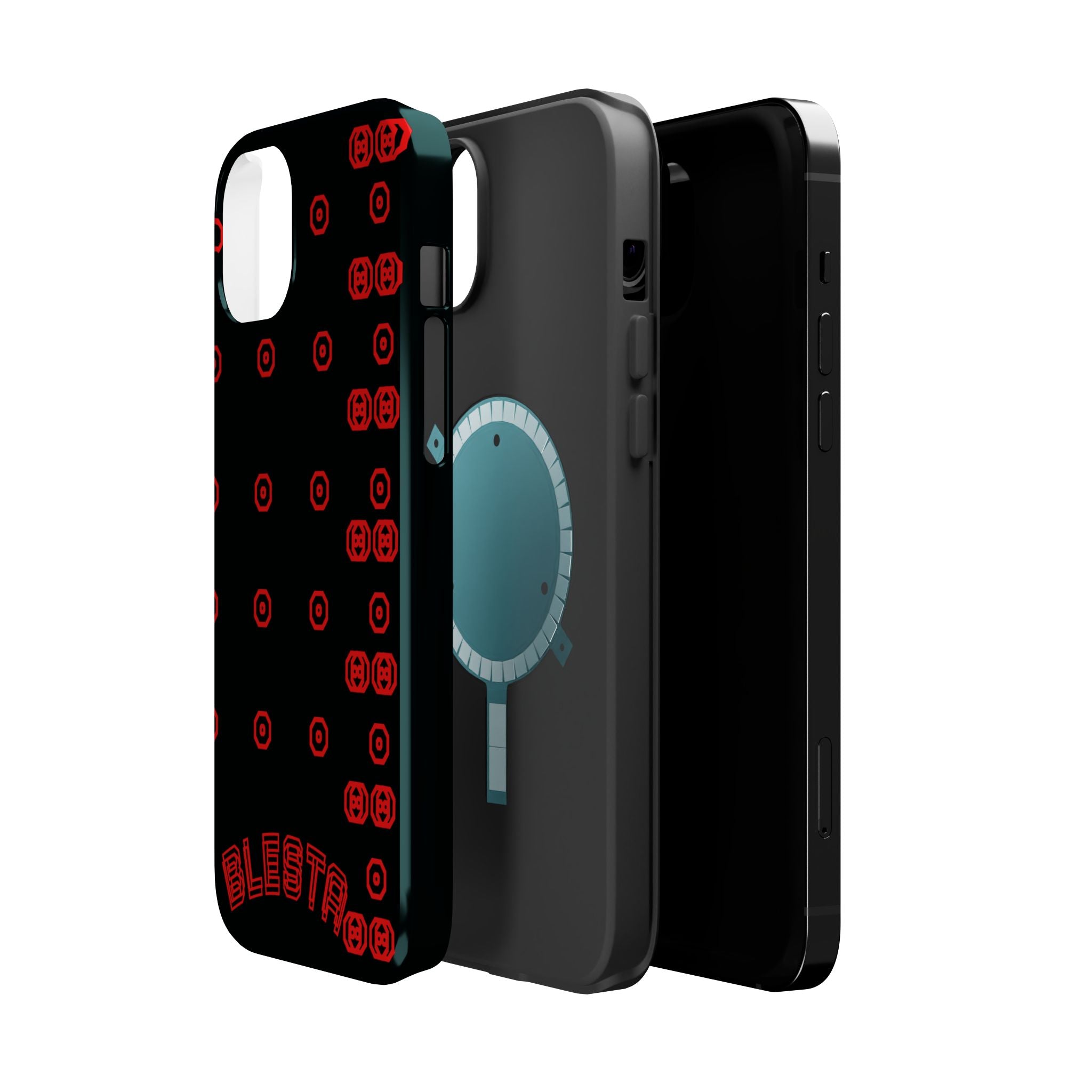 Phone Case — Black & Red Retro Pixel Pattern Magnetic Impact-Resistant Case