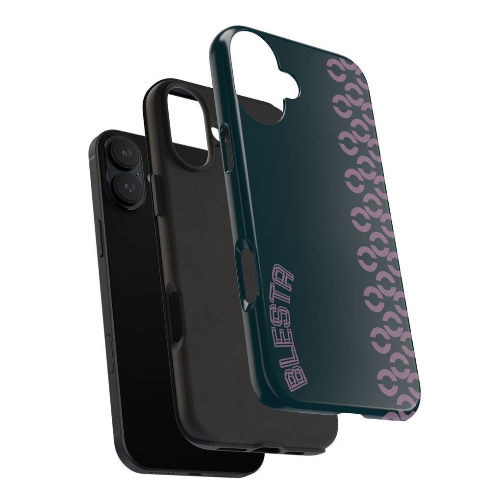 Tough Phone Case — Sleek Dark Teal with Geometric Stripe & “BLESTA” Accent