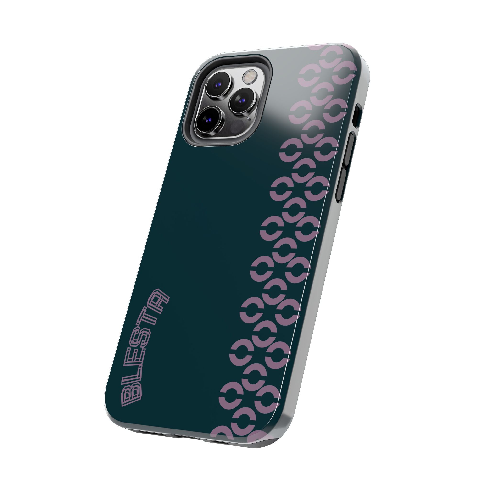 Tough Phone Case — Sleek Dark Teal with Geometric Stripe & “BLESTA” Accent