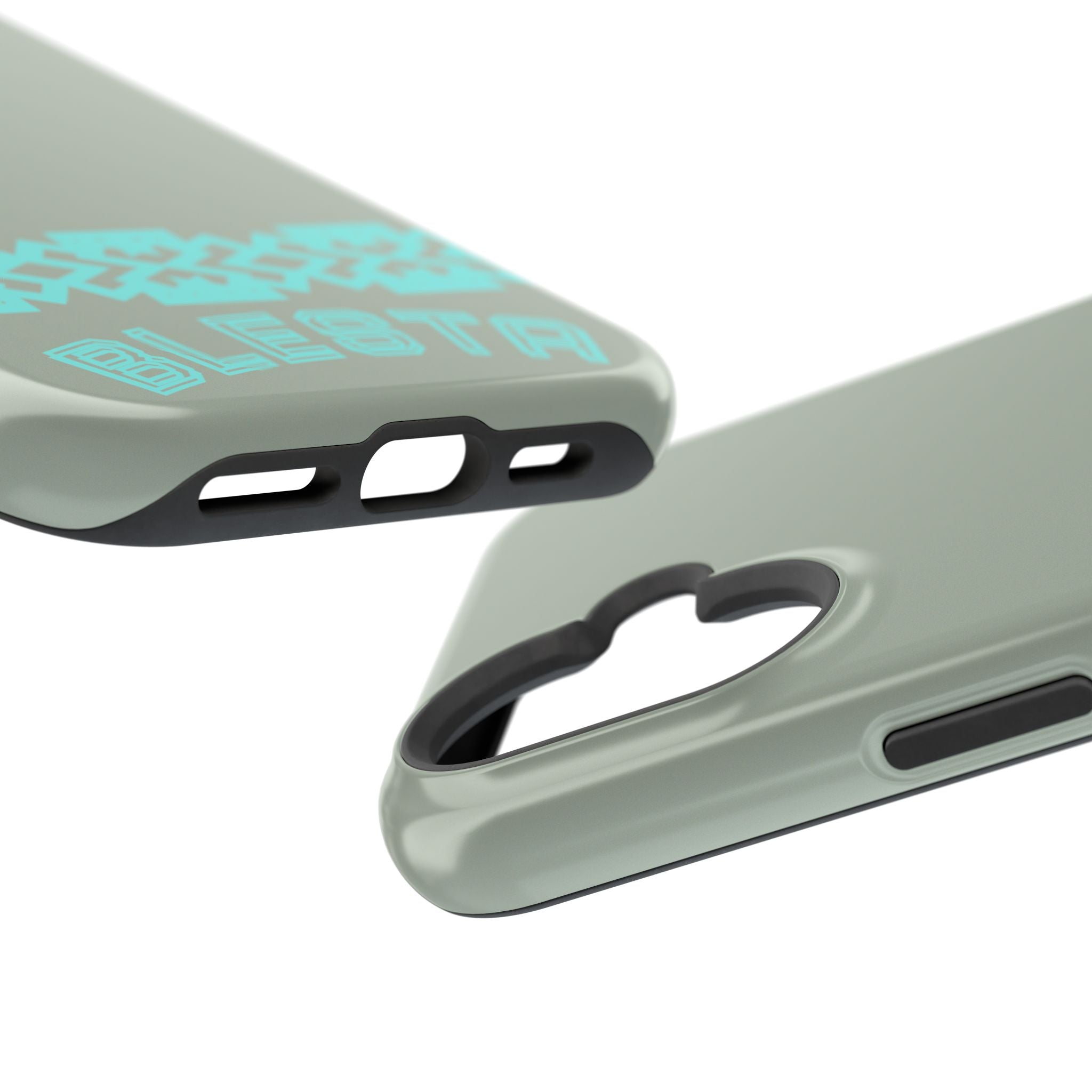 Magnetic Impact-Resistant Phone Case — Sage Green with Teal Geometric Stripe & “BLESTA” Text