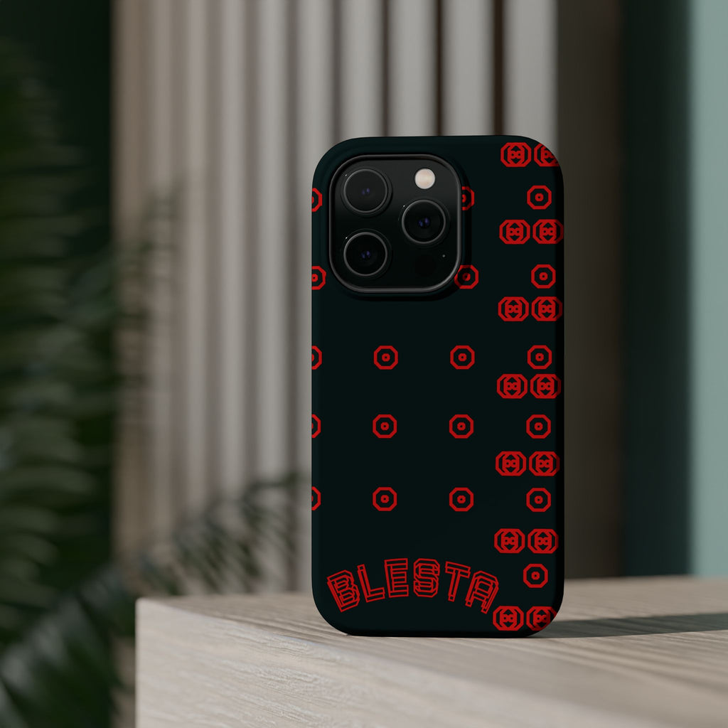 Phone Case — Black & Red Retro Pixel Pattern Magnetic Impact-Resistant Case
