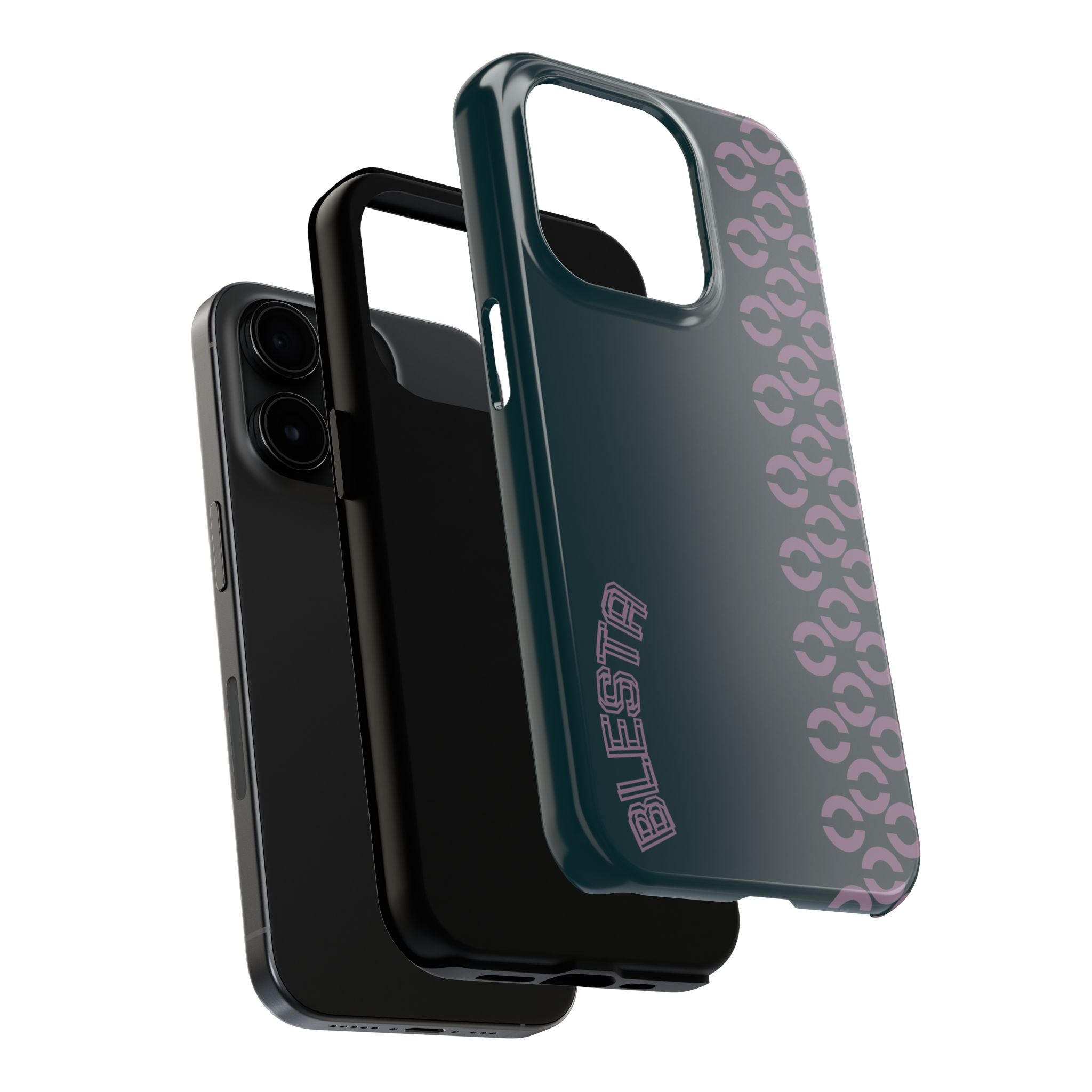 Tough Phone Case — Sleek Dark Teal with Geometric Stripe & “BLESTA” Accent