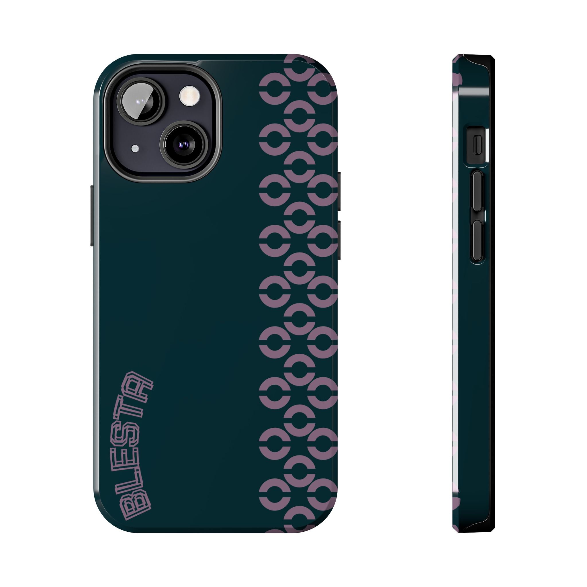 Tough Phone Case — Sleek Dark Teal with Geometric Stripe & “BLESTA” Accent