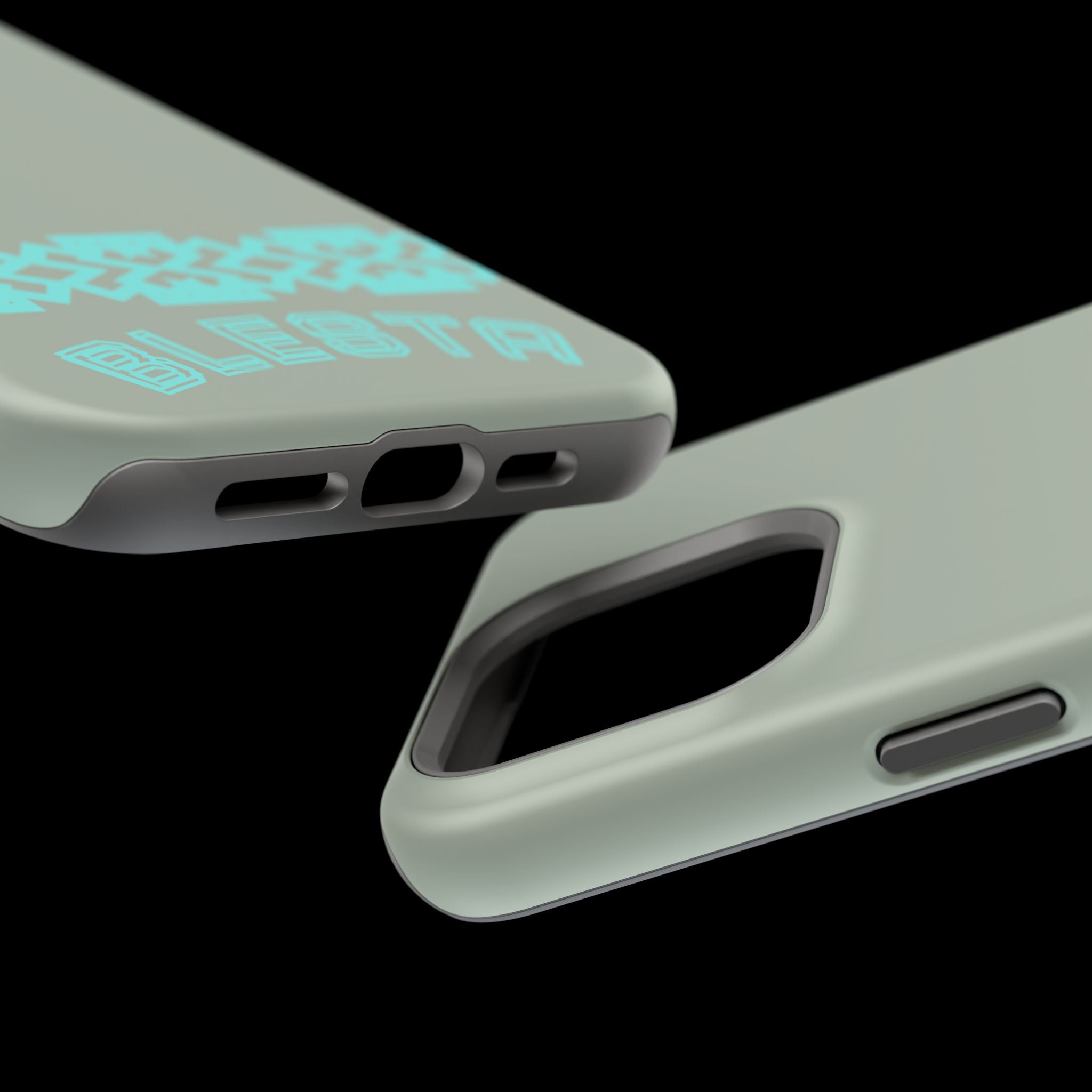 Magnetic Impact-Resistant Phone Case — Sage Green with Teal Geometric Stripe & “BLESTA” Text