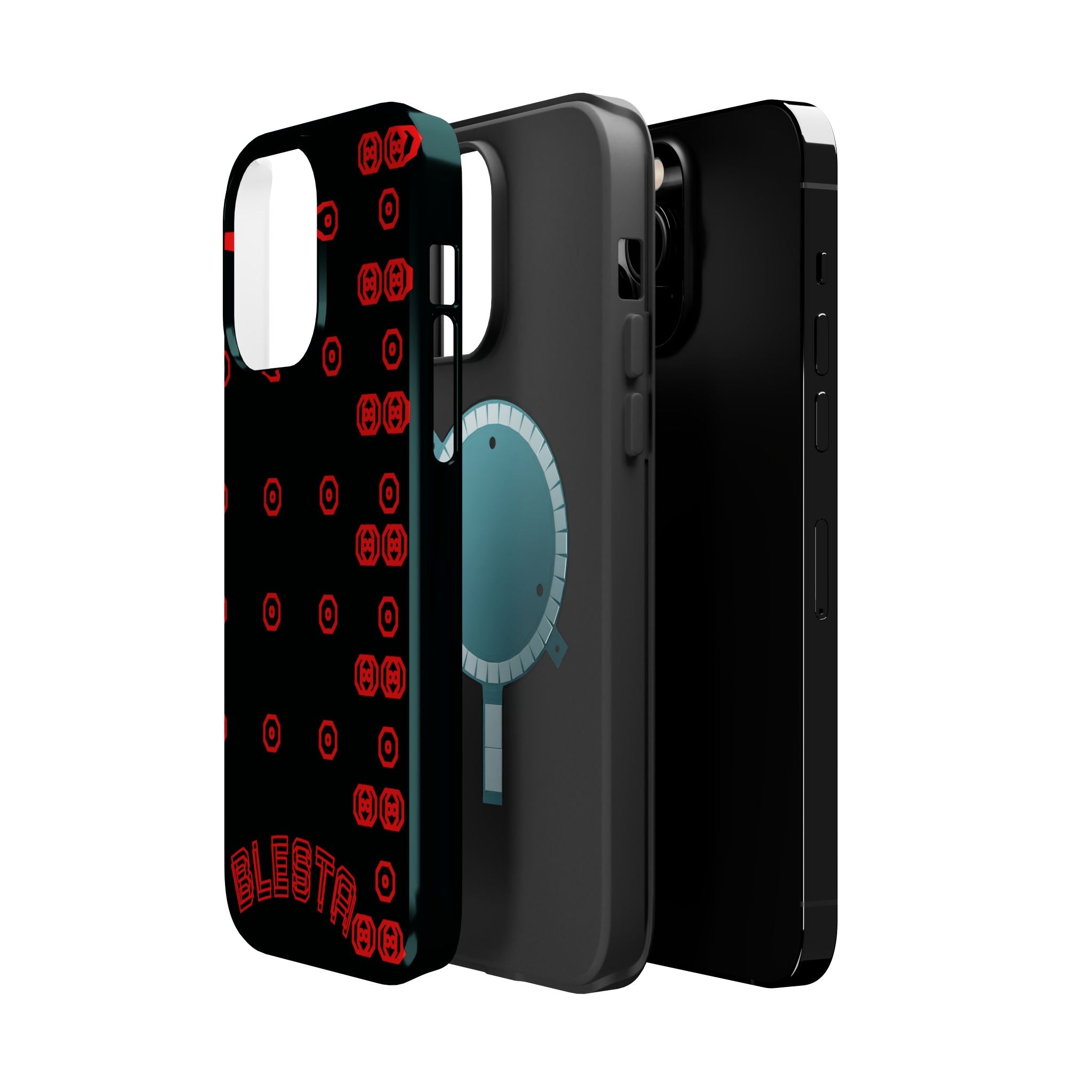 Phone Case — Black & Red Retro Pixel Pattern Magnetic Impact-Resistant Case