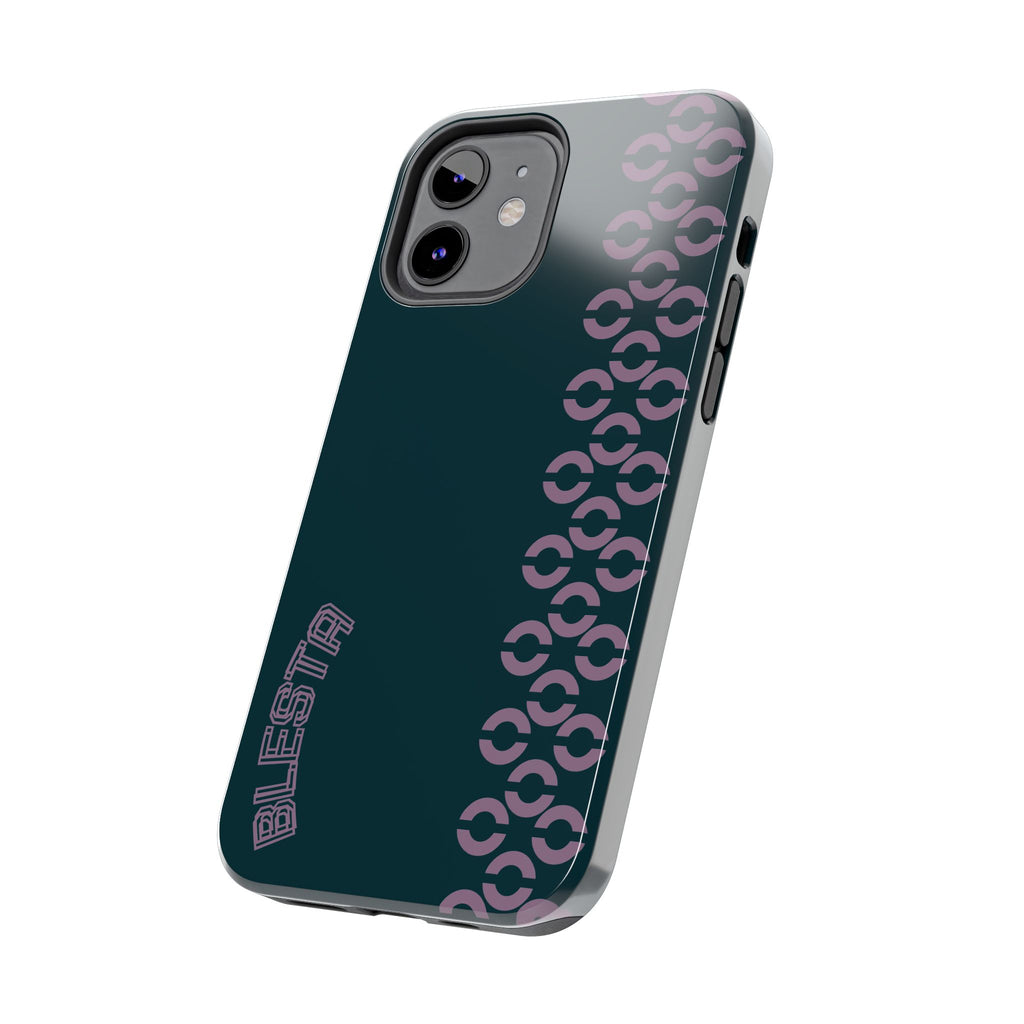 Tough Phone Case — Sleek Dark Teal with Geometric Stripe & “BLESTA” Accent