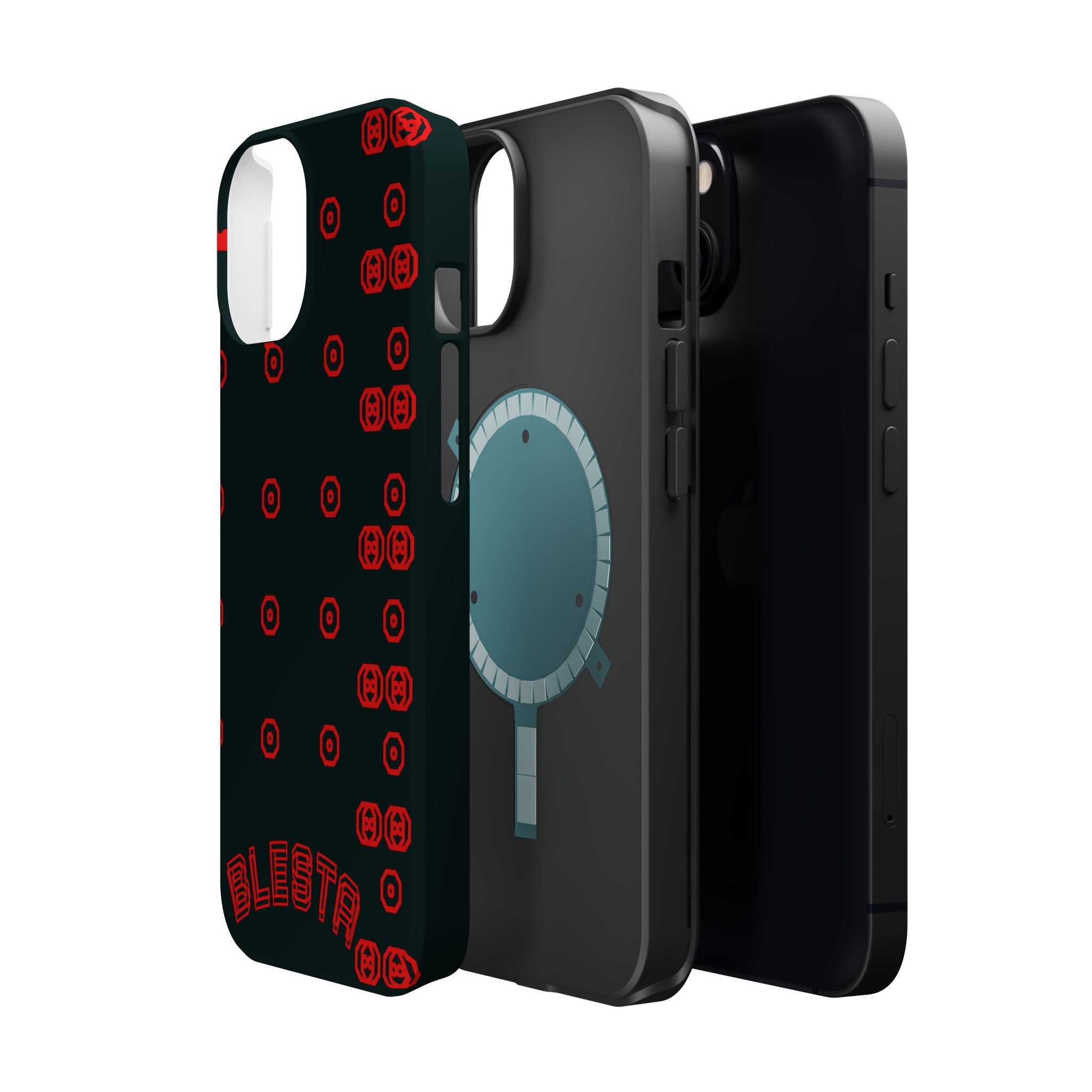 Phone Case — Black & Red Retro Pixel Pattern Magnetic Impact-Resistant Case