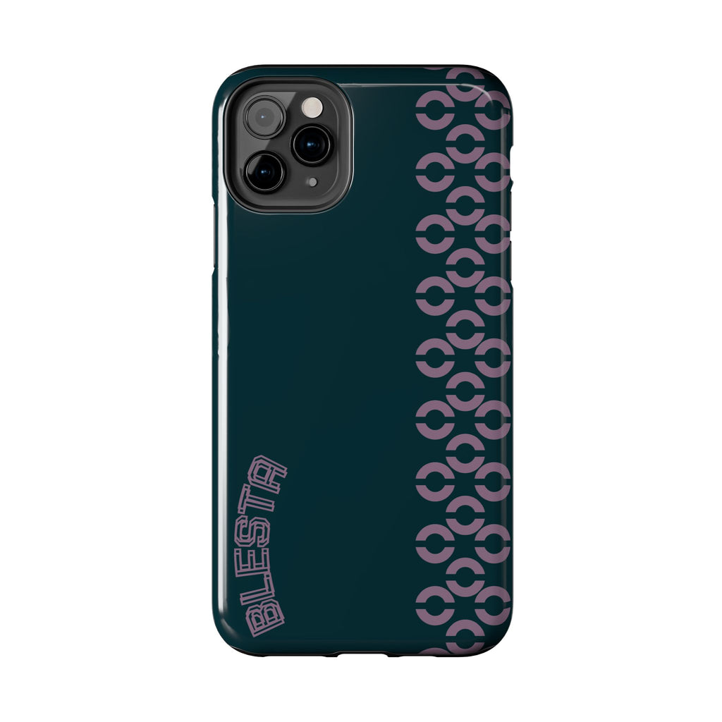 Tough Phone Case — Sleek Dark Teal with Geometric Stripe & “BLESTA” Accent