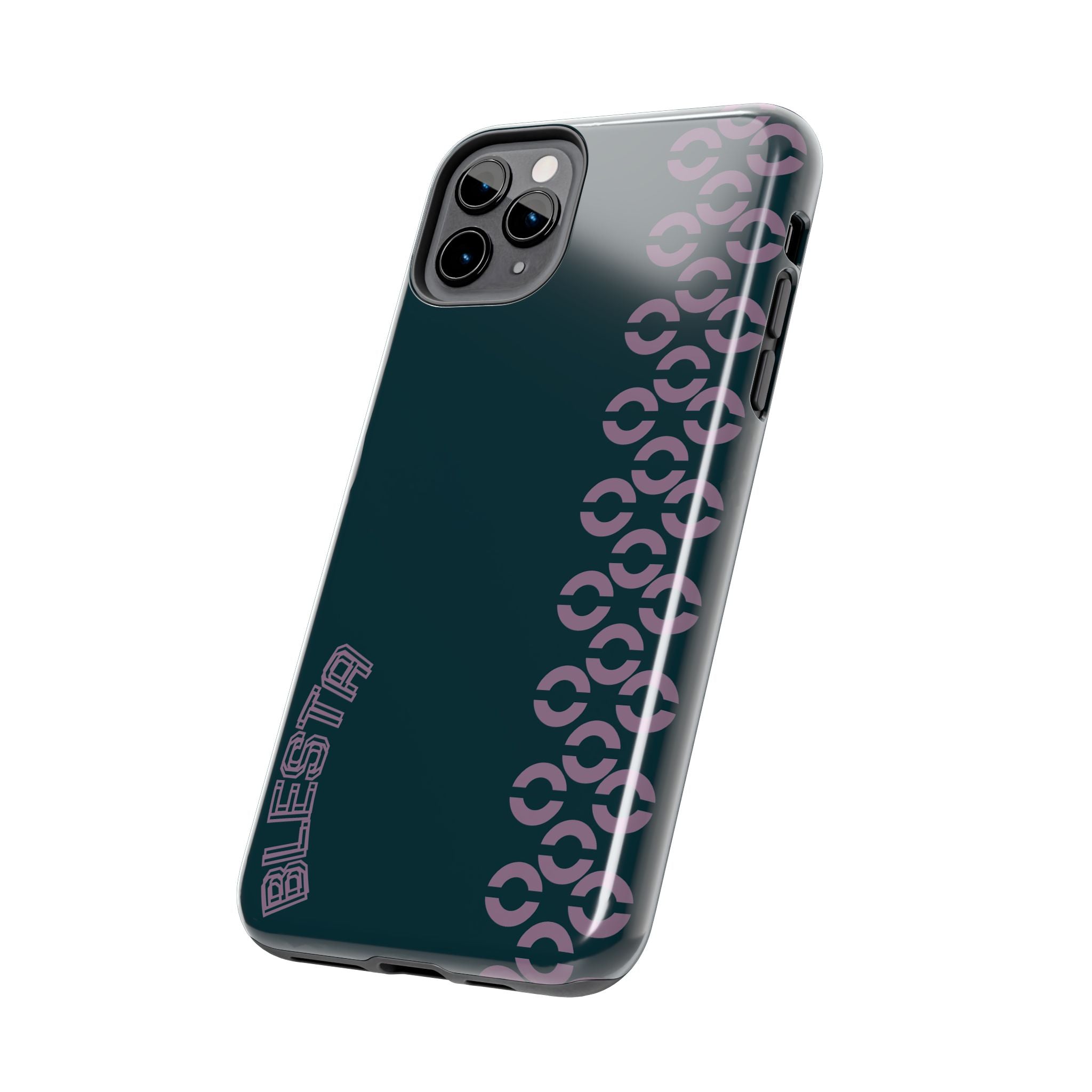 Tough Phone Case — Sleek Dark Teal with Geometric Stripe & “BLESTA” Accent