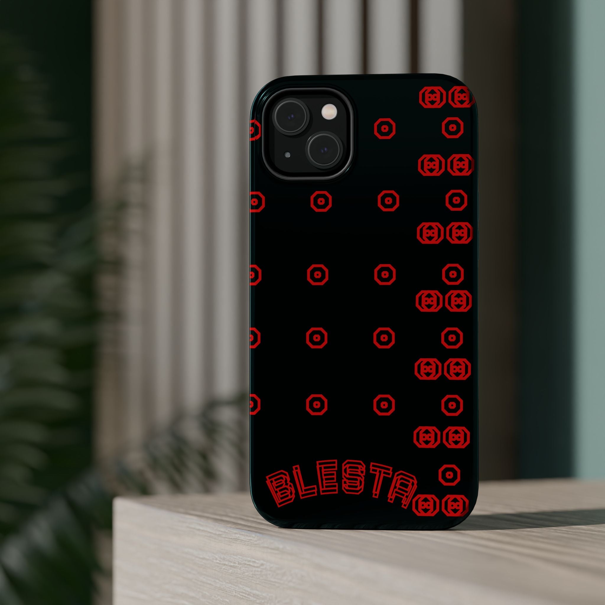 Phone Case — Black & Red Retro Pixel Pattern Magnetic Impact-Resistant Case