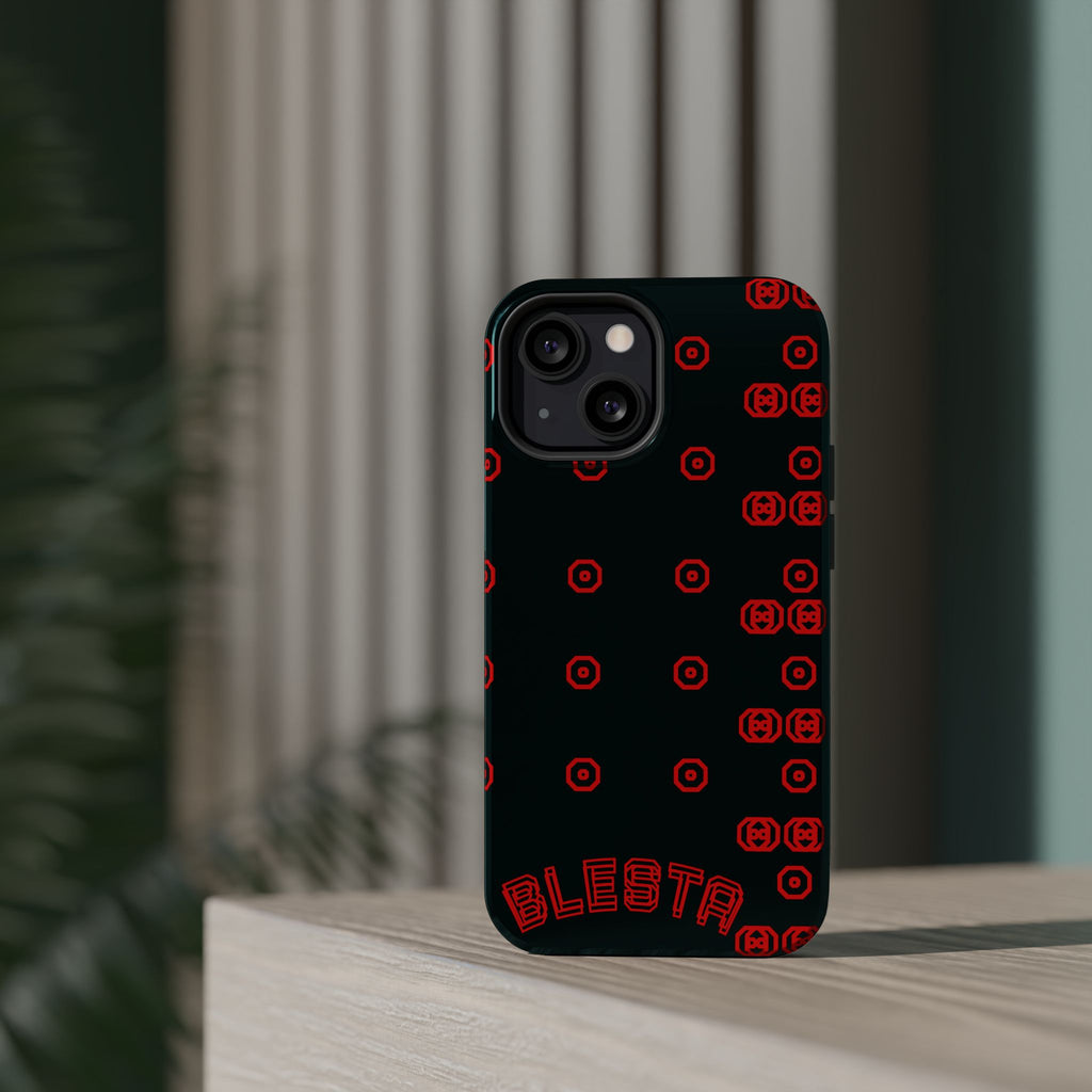 Phone Case — Black & Red Retro Pixel Pattern Magnetic Impact-Resistant Case