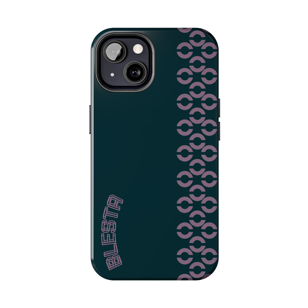 Tough Phone Case — Sleek Dark Teal with Geometric Stripe & “BLESTA” Accent