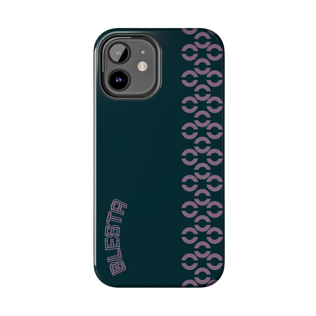 Tough Phone Case — Sleek Dark Teal with Geometric Stripe & “BLESTA” Accent